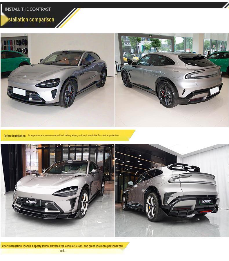 YU7 CMST Style Sports Modification Kit: Gloss Black ABS Front Lip, Rear Bumper, Side Skirts, Rear Spoiler Upgrade.
