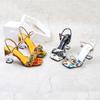 Women Summer 8 .5cm High Heels Sandals Lady Gladiator Yellow Block Low Heels Crystal Fetish Prom Nightclub Plus Size Flower Shoes