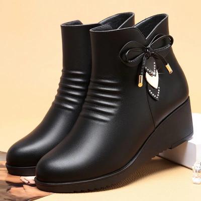 Хлопковые туфли для мамы, Утепленные ботильоны из натуральной мягкой кожи, Женские нескользящие туфли на мягкой подошве с плоской подошвой и плюшевой подкладкой, Теплая кожаная обувь для среднего возраста