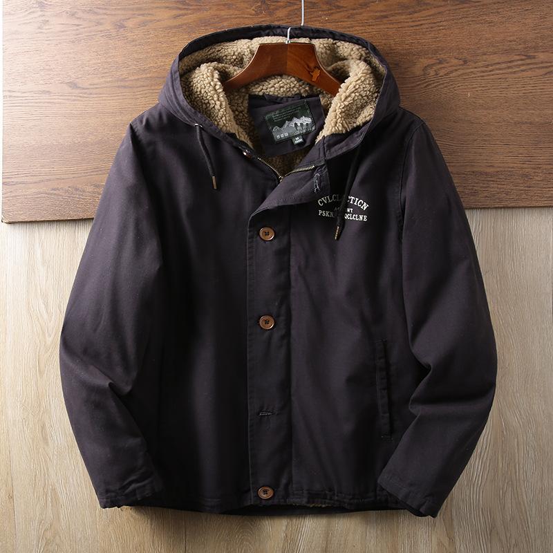 Палубная одежда Хлопковая куртка Хлопковая куртка Для среднего возраста Утолщенная Плюс бархат Куртка в стиле милитари Ретро Пальто из овчины Мужское