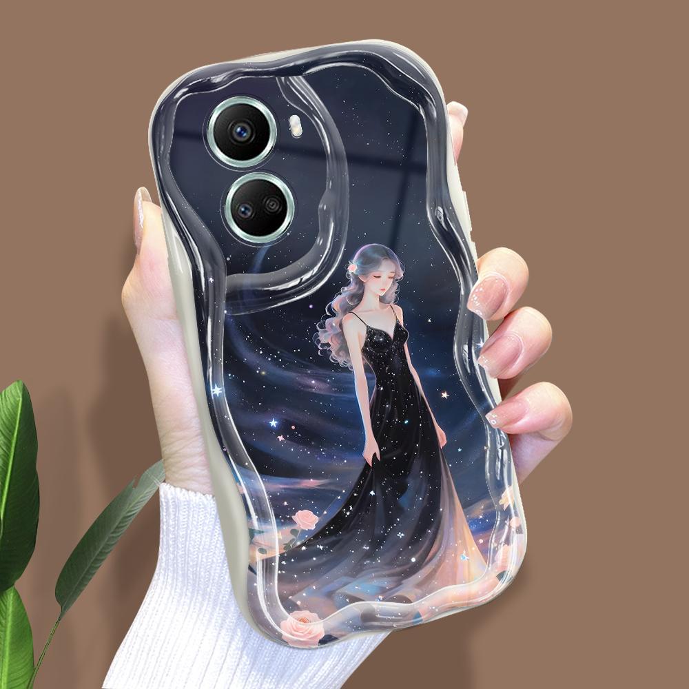 For Honor 90 Lite P30 Pro Infinix Hot 30 40 40i 40 Pro Smart 8 Pro Vivo V29e V30e Starry Sky Black Skirt Girl Cream Texture Soft Silicone Phone Case