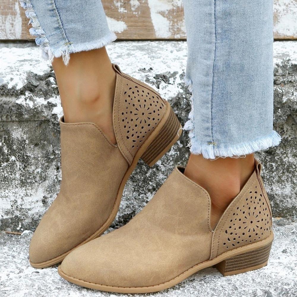 Женские ботильоны с V-образным вырезом до щиколотки, туфли с массивным каблуком и острым носком с вырезами, женская обувь