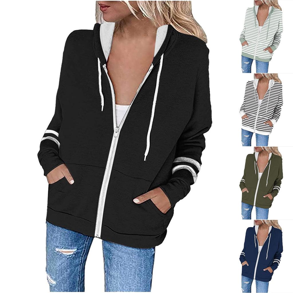 Женские модные повседневные однотонные толстовки с длинными рукавами, толстовки на молнии, пальто с карманом