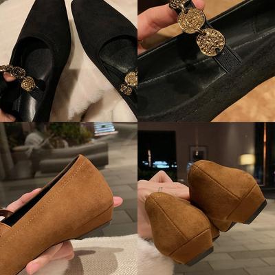 Версия из овчины~ Банкетные туфли Мэри Джейн с маленьким квадратным носком, цепочкой-монетой золотого цвета, с мелким вырезом и плоской подошвой для женщин