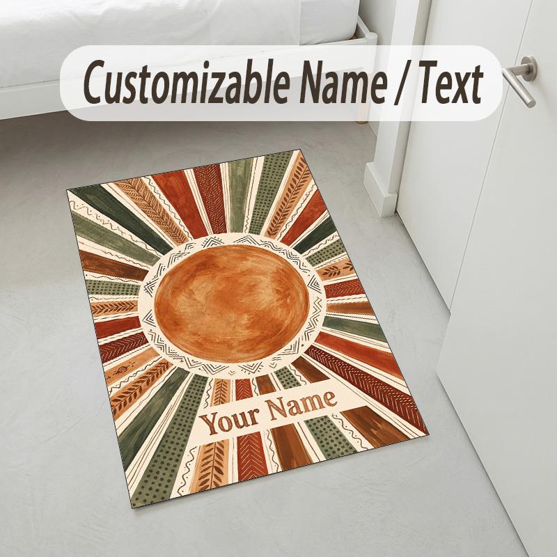 Sunburst Theme Soft Crystal Velvet Rug Custom Name & Text Print Non Slip Floor Rug for Bedroom Living Room