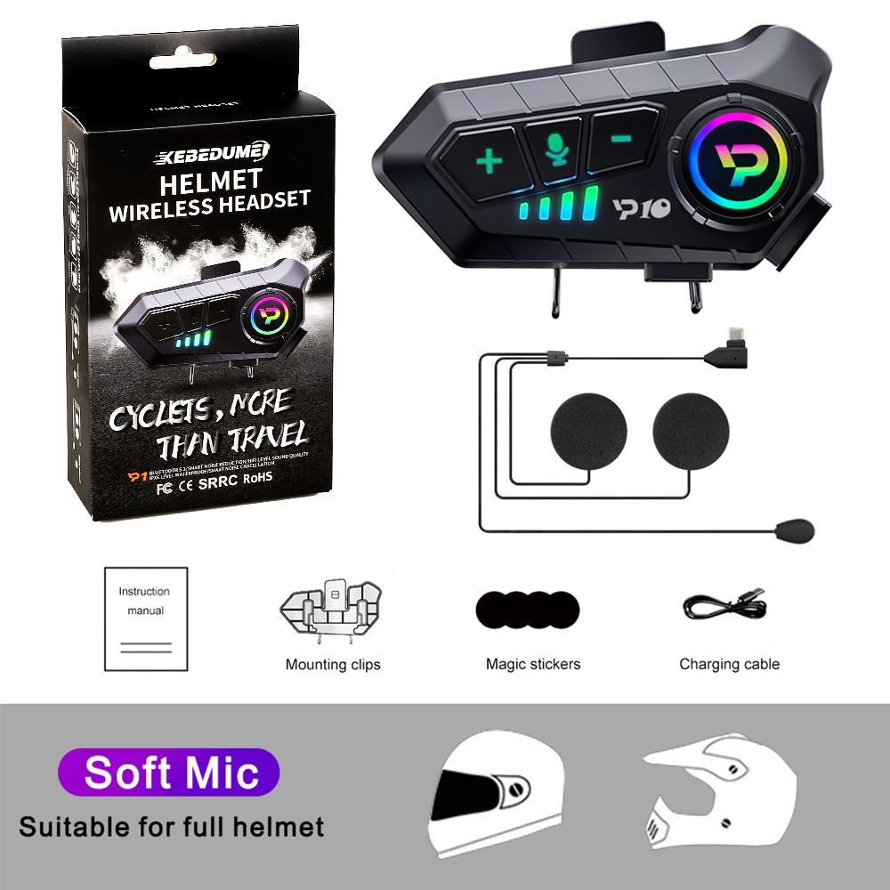 Kebidumei YP10 Wireless Bluetooth5.3 Motorcycle Helmet Headset Handsfree Call Kit Waterproof Music Player Speaker Earphone