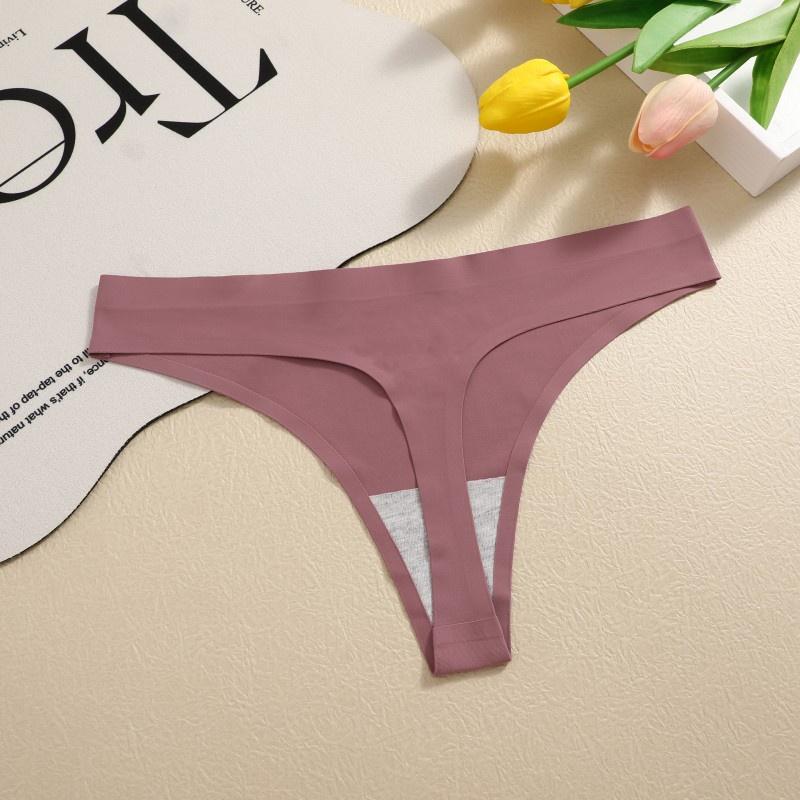 FINETOO Women Seamless Thong Maillard Color Sexy G-String Female Multi Color Ice Silk No Trace Underwear High Cut Soft Panties