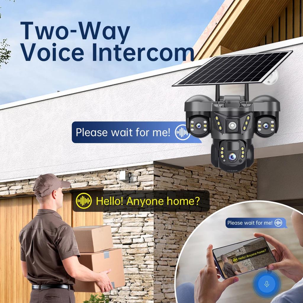 15MP Three Lens 4G Camera Solar Power Outdoor Waterproof PIR Humanoid Detection Security Video Monitor V380 Battery Surveillance