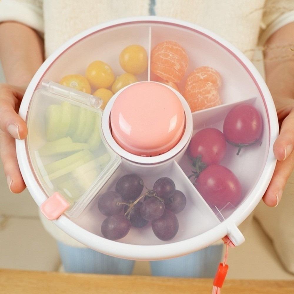 Вращающаяся подставка для закусок с 5 отделениями, портативный герметичный поднос для фруктов, коробка для конфет, контейнер для хранения закусок, детские закуски