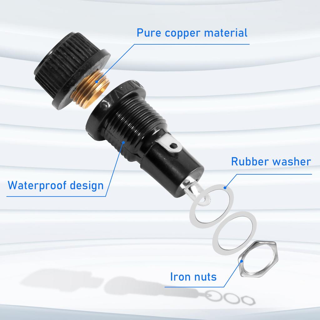 20pcs Panel Mount Fuse Holder 5x20mm Screw Cap Fuse Holders 250VAC/10A 125VAC/15A Fuse Holders1