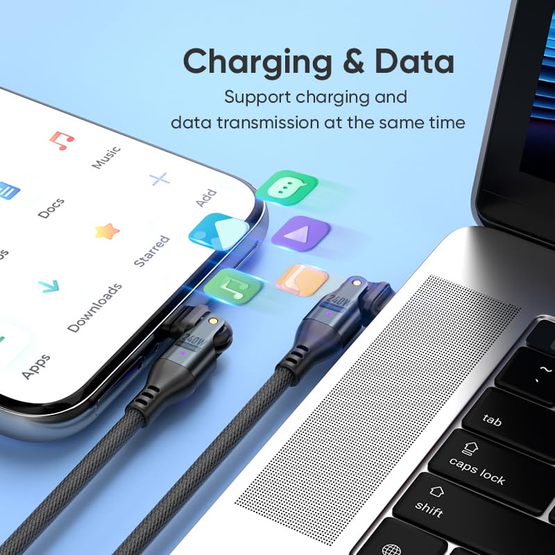 PD240W USB Type C to Rotatable 5A Fast Data Charging Compatible with Android and Other Devices Cable, USB-C USB-C, Right-Angled, 180° [1M + 1.8M],