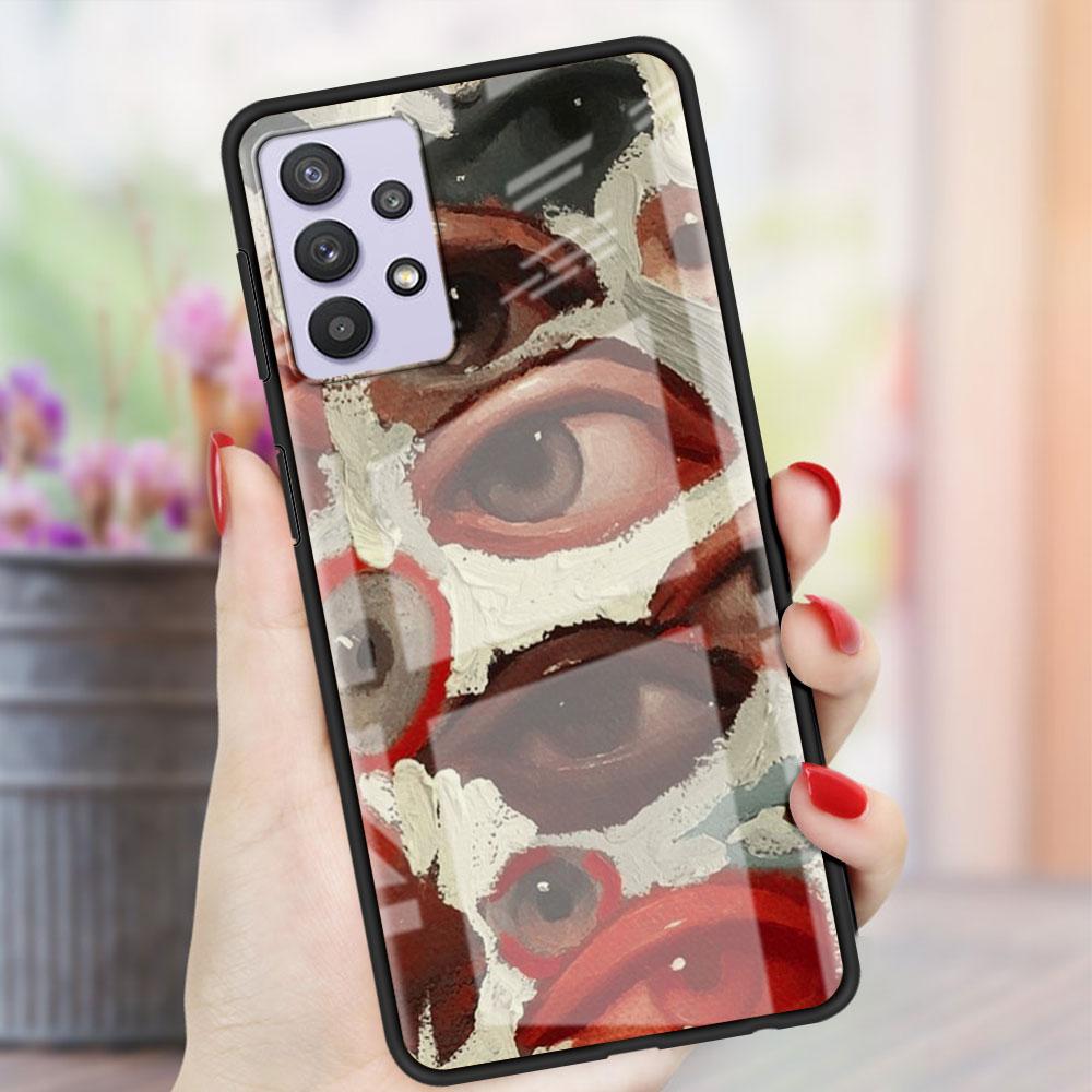 Стеклянный чехол со страшным лицом и глазами, смайликом для Samsung Galaxy A52 A71 A50 A51 A70 A21s A31 A72 A10 A12 A30 A22 5G, чехол для телефона