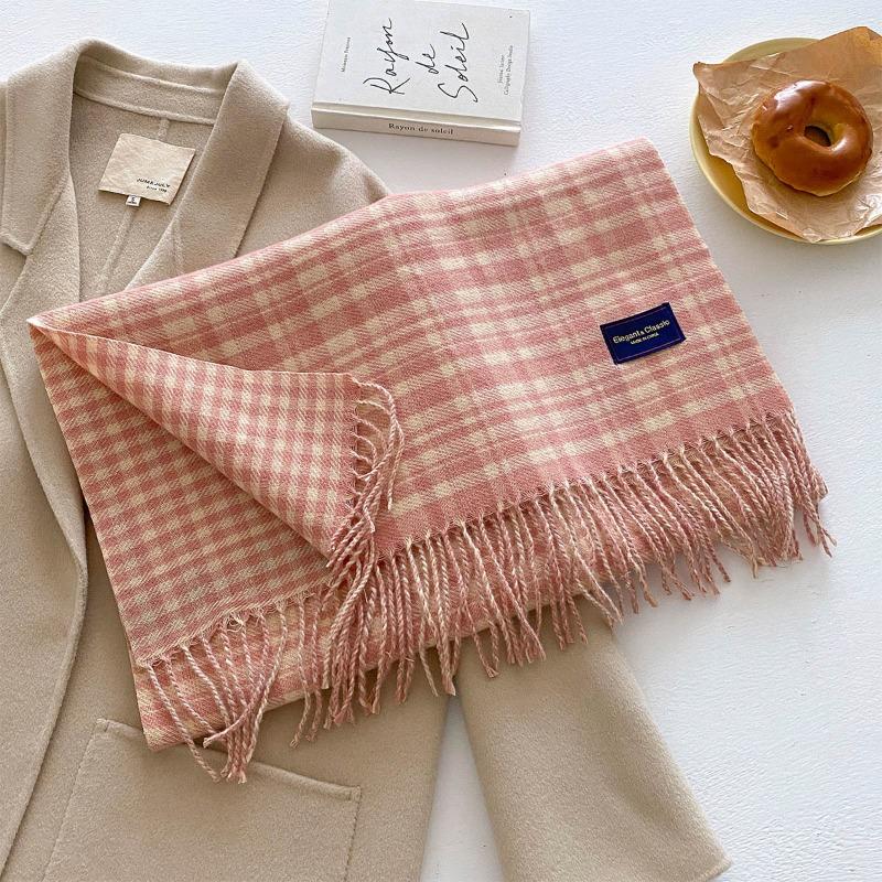 Модный клетчатый шарф, женская осенне-зимняя атмосфера, защита шеи, омоложение, утолщенный теплый шарф-шаль, изысканная бахрома