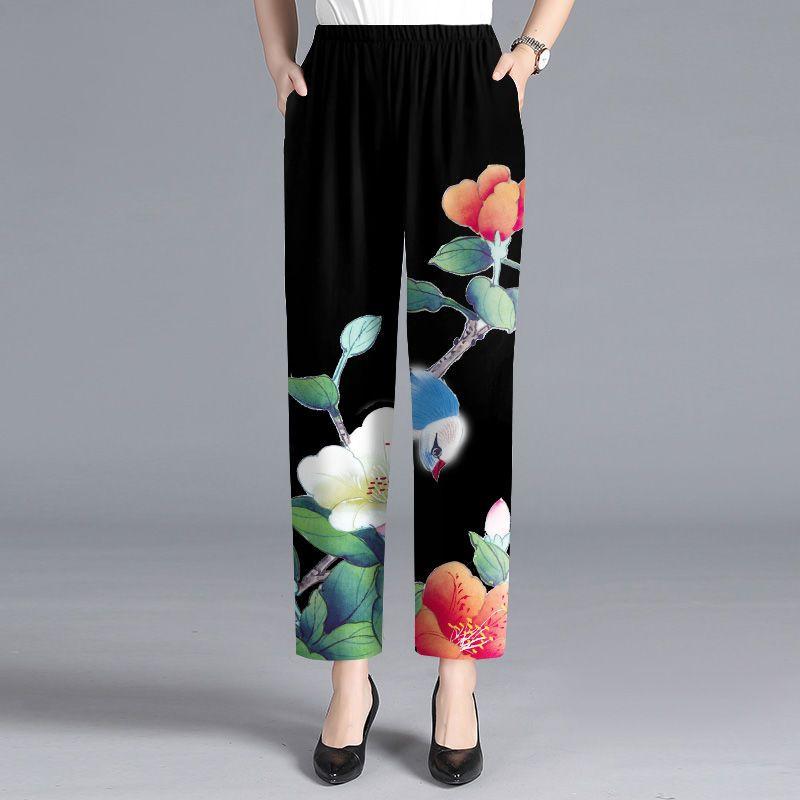 Casual Straight Leg Pants Spring High Waisted Floral Pants Women's Pants