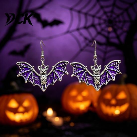 Detailed Bat Wing Jewelry Gothic Halloween Accessory, Vintage Punk Necklace, Viking Retro Style Dark Dangle Drop Earrings for Cosplay Party