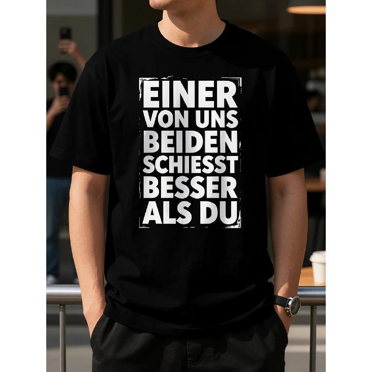 Men's Black Short Sleeve T-Shirt with Bold German Text Graphic, Crew Neck, Relaxed Fit, Soft Cotton Feel, Casual Streetwear for Everyday Wear