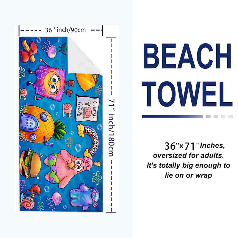 Bob esponja Print Beach Towel, Large Soft Quick Dry Towel for Beach Camping Swimming