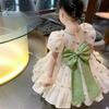 2024 Summer Puff Sleeve Floral Princess Dress for Girls - Fashionable Bow Design for Middle & Large Children