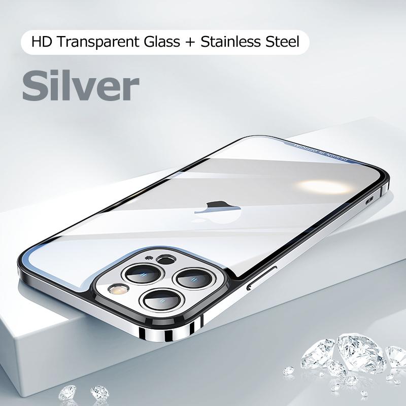 Роскошный чехол для телефона из нержавеющей стали для iPhone 12 13 14 Pro Max, противоударный металлический доспех, жесткий прозрачный чехол из ПК для iPhone 14 Plus, чехол