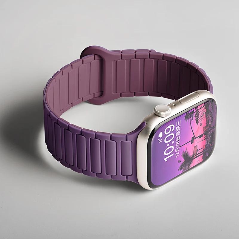 Силиконовый ремешок для Apple Watch Ultra 2 49 мм 42 мм 45 мм 41 мм 44 мм 40 мм Магнитный ремешок для iWatch Series 10 46 мм 9 8 7 6 SE 5 4 3