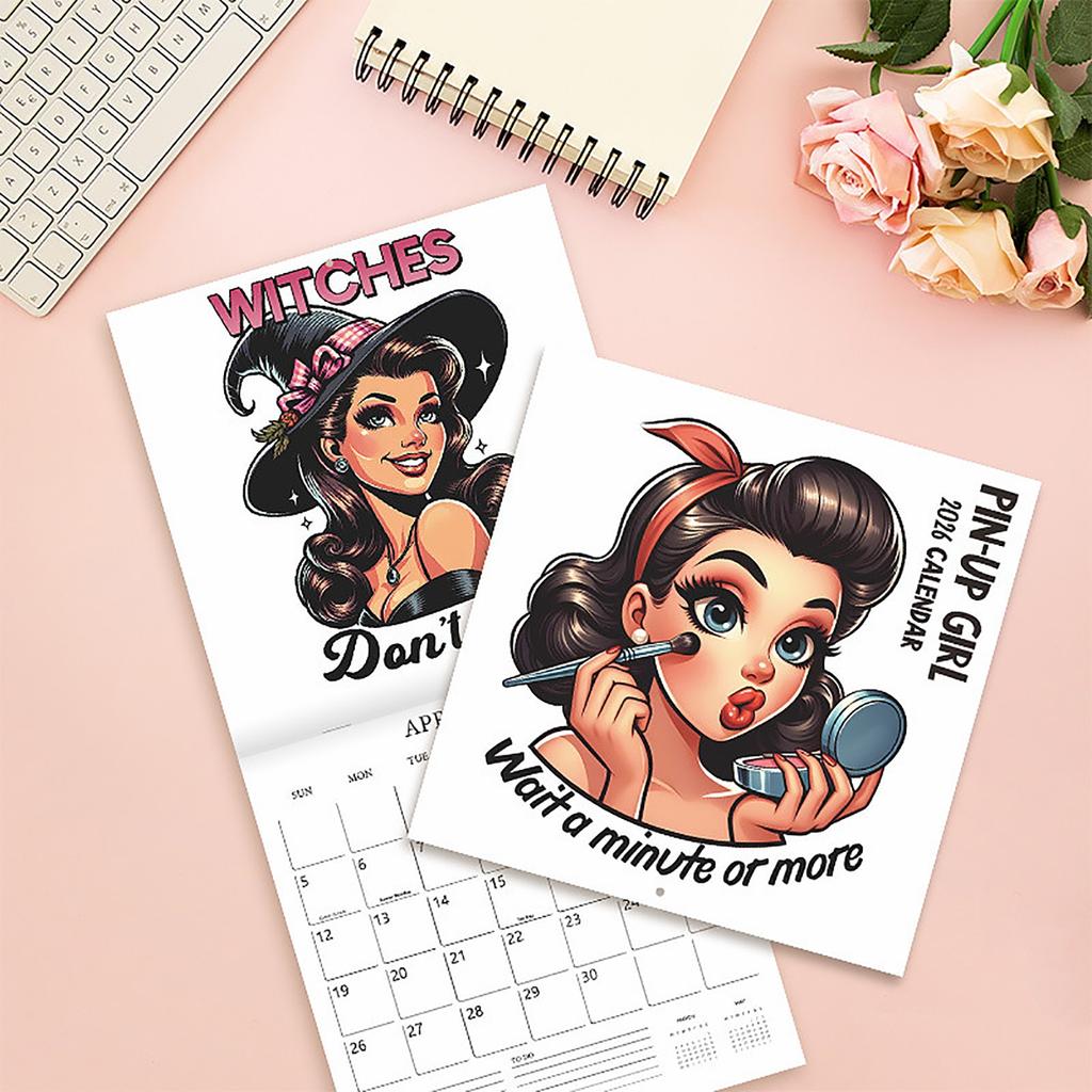 Vintage Pin Up Girl Wall Calendar – Retro American Style Monthly Hanging Art Calendar For Home Decoration