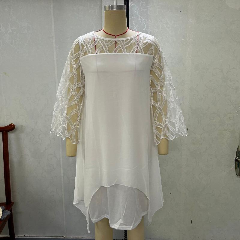 Модное кружевное пэчворк нестандартное свободное шифоновое платье для женщин, однотонное летнее платье больших размеров, женское элегантное повседневное платье с рукавом три четверти 25945