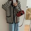 Loose Plus Size Top Lazy Wind Sweater Women's Autumn and Winter New Hooded Jacket Striped Contrasting Color Knitted Women's Cardigan