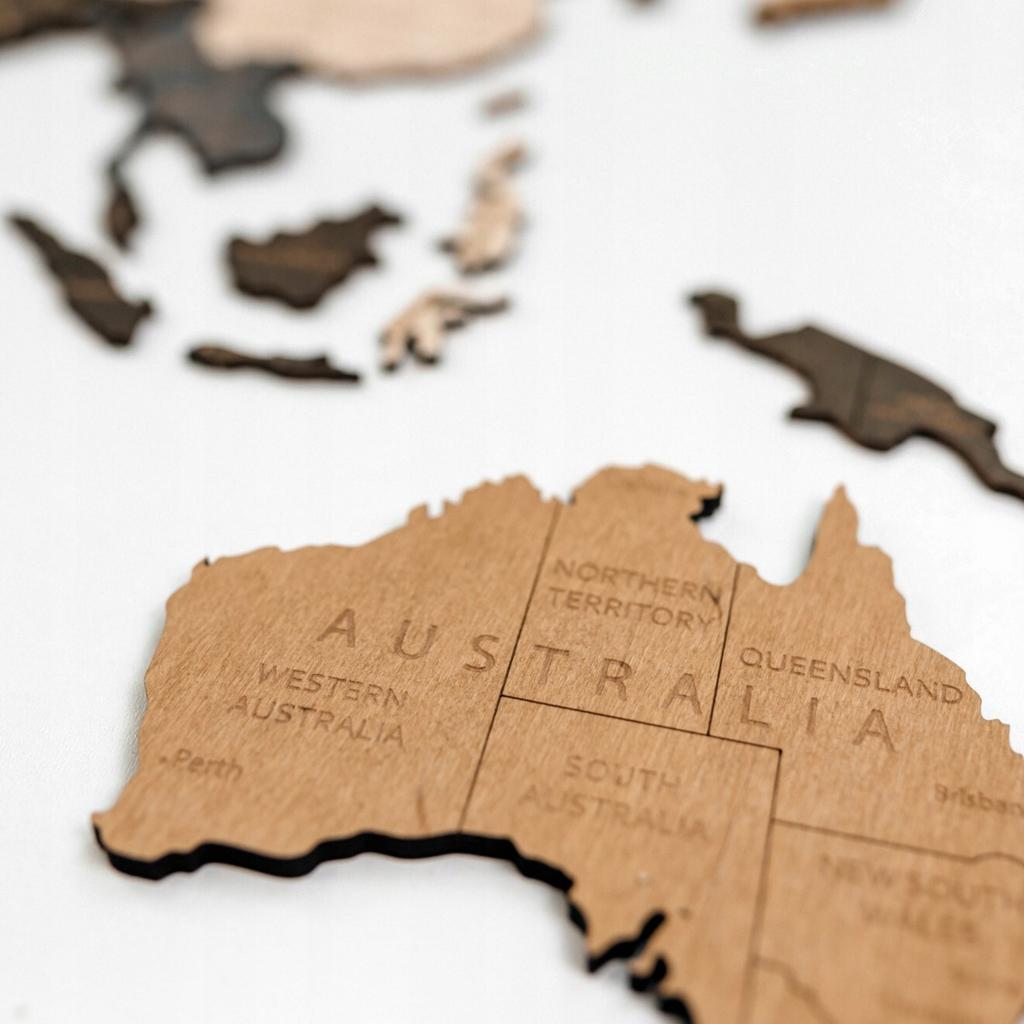 3D Wooden World Map Beige Brown 105x60cm Cities Wall Decoration