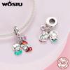 WOSTU 925 Sterling Silver Lovely Little Boy & Girl Charm Beads For Women Fit Original Charms DIY Necklae Birthday Jewelry Gift