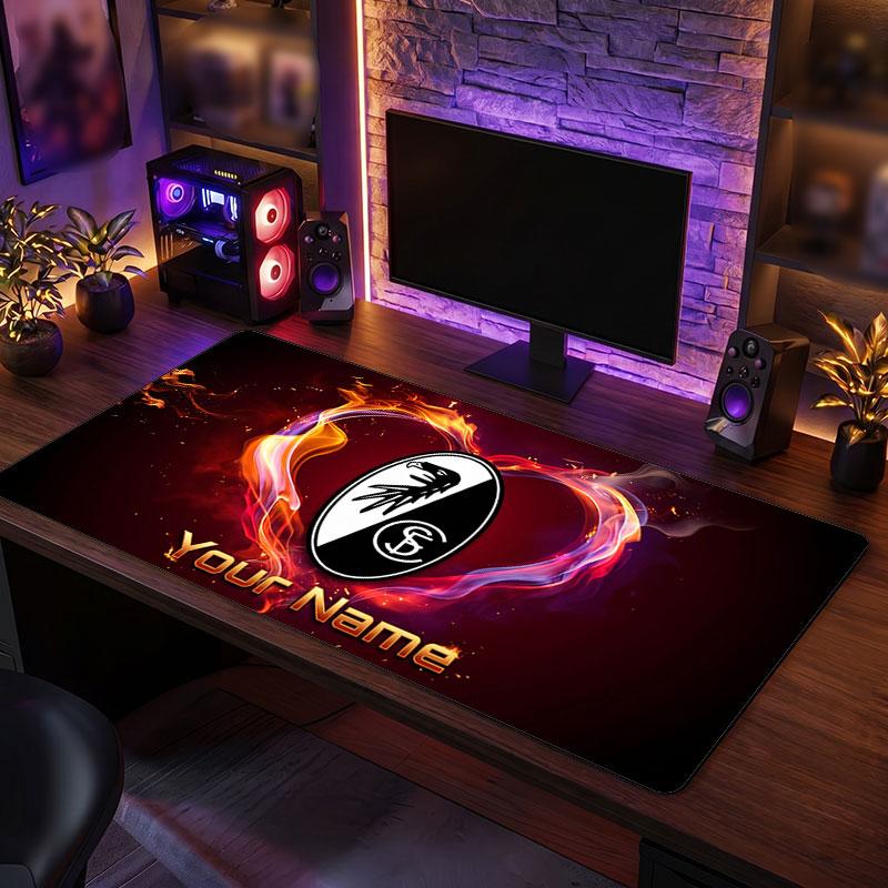 SC Freiburg Custom Large Mouse Pad, Personalized Name Text Print, Football Logo Non‑Slip Desk Mat Gaming Gift