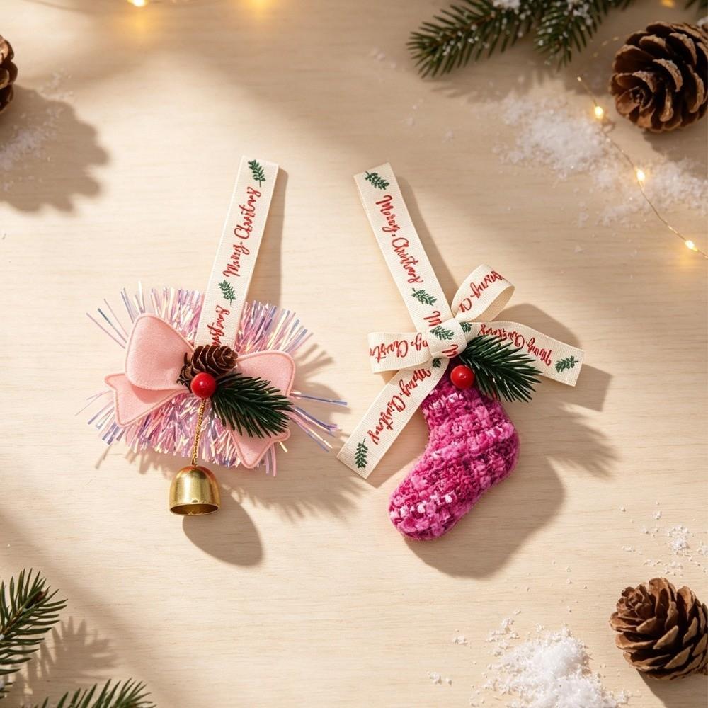 3D Xmas Tree Pendant Sparkling Christmas Jingle Bells Christmas Bow Bell Pendant Party Decoration