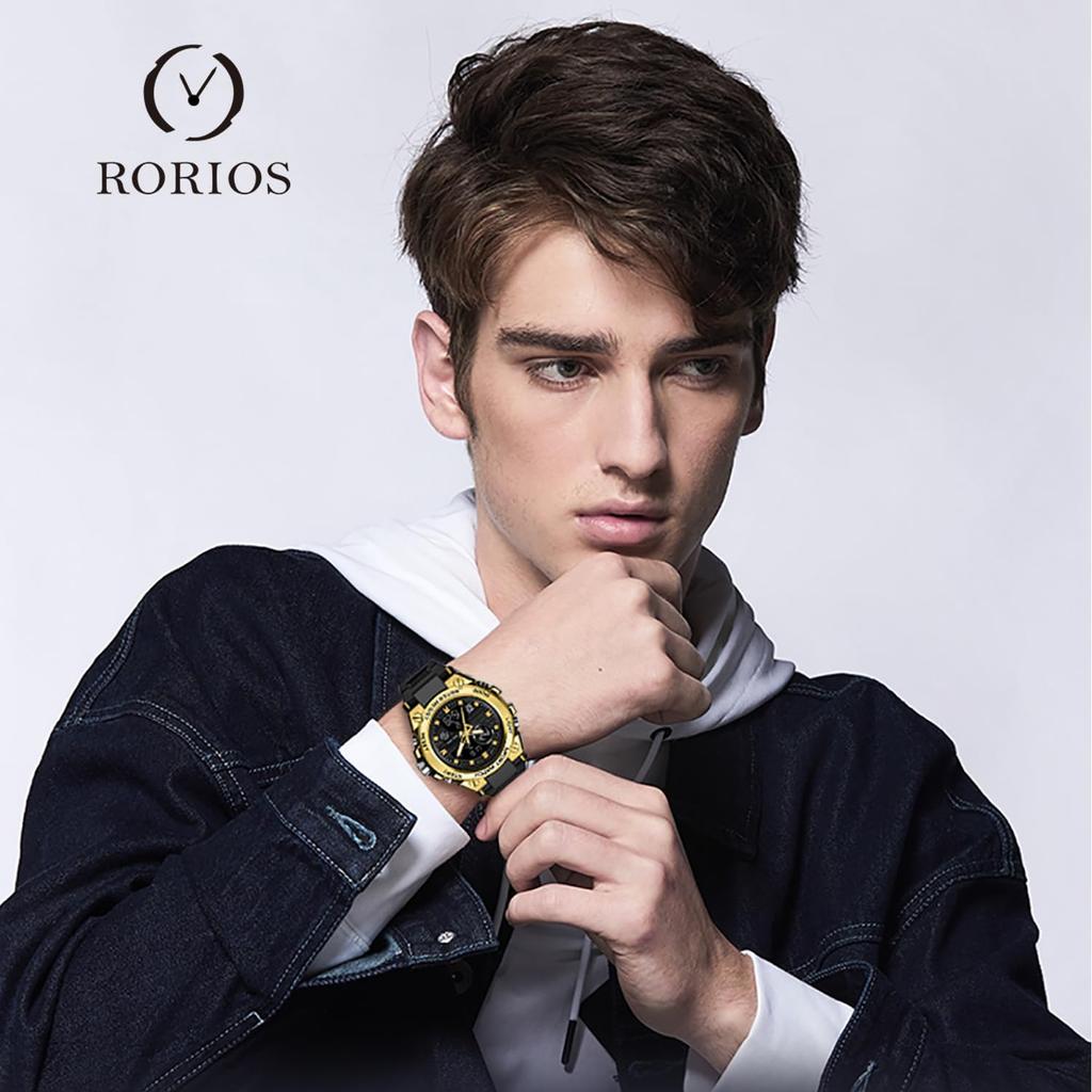 RORIOS Analog-Digital Watch Men's Chronograph Stopwatch Date Day Display Waterproof LED Night Light Multifunctional Shock Resistant Quartz Popular