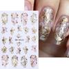5pcs Metallic Gold Line Flower Nail Stickers 3D Bronzing Border Petals Sakura Leaf Nail Decals Slider DIY Elegant Manicure Decor