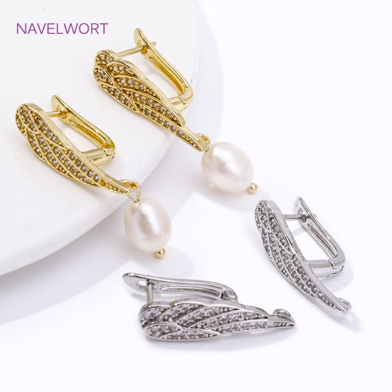 Luxury 18K Gold Plated Brass Inlaid Zircon Earring Hooks Clasps Fasteners For Jewelry Making DIY Earrings Accessories Wholesale