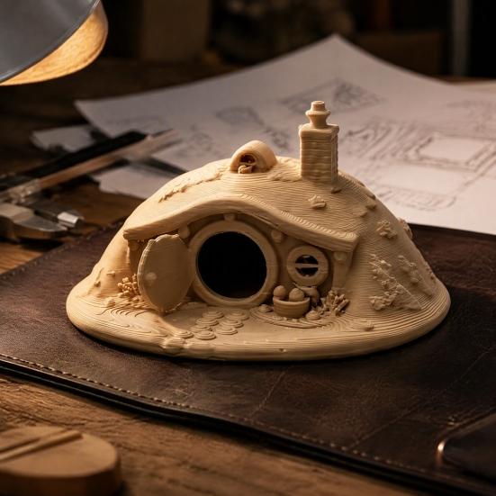 Fairy Tale Garden Accessory 3D Printed Fantasy Hobbit House Ornament for Small Pet Shelter, Cave Animals Hideout, Miniature Micro Landscape Halloween