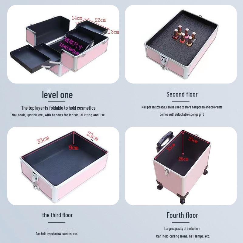 Multifunctional Aluminum Makeup Trolley Case with Large Storage for Artists, Manicure, and Hairdressing
