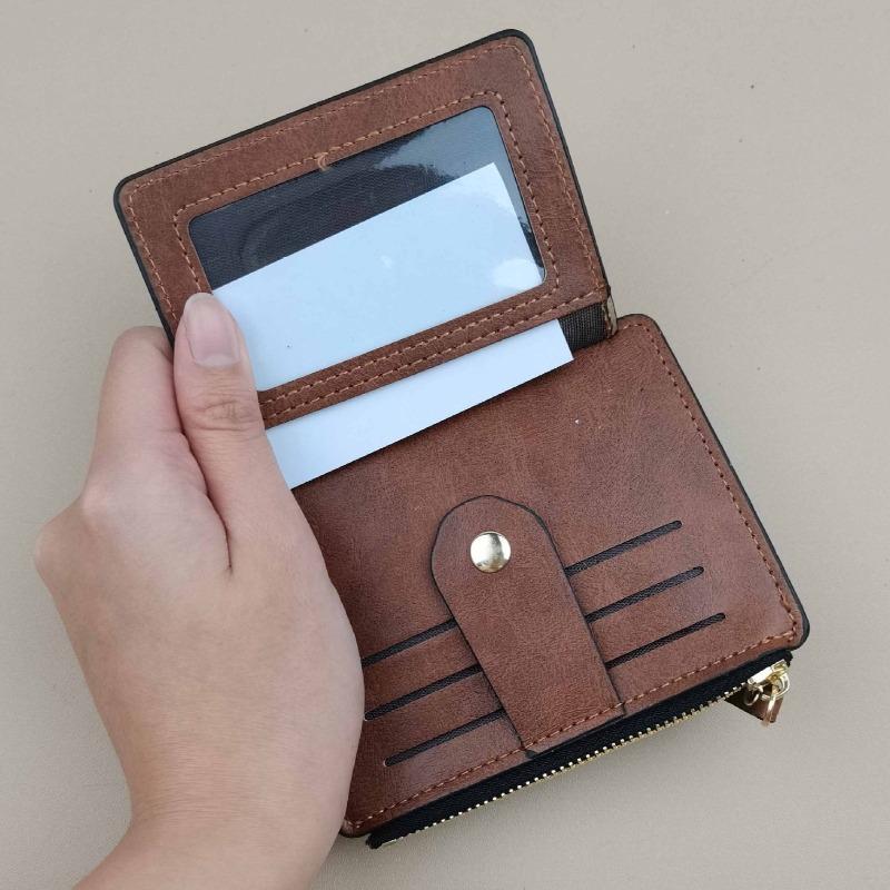 Vintage Card Holder Leather Mens Wallet Rfid Blocking Slim Zipper Coin Purse Minimalist Front Pocket Wallet With Multiple Card Slots And Snap Closure