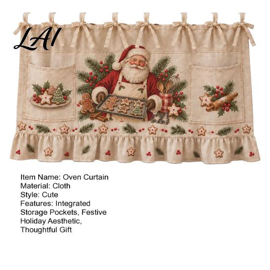 Handmade Holiday Oven Cover Christmas Skirt with Pockets Festive Snowflake Elk Red Birds Santa Stove Curtain for Home Cooking Essentials Kitchen