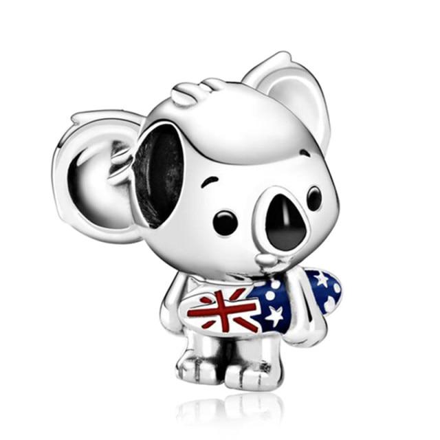 Silver Animal Cat Panda Rabbit Rabbit Lion Owl Unicorn Horse Jewelry Pendant Bracelet DIY Fit Original Bracelet