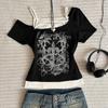 Women's 90s Vintage Punk T-Shirt Streetwear Sexy Short Sleeve Gothic Slim Crop Top Hotgirl Casual Femme Tee Harajuku Y2k