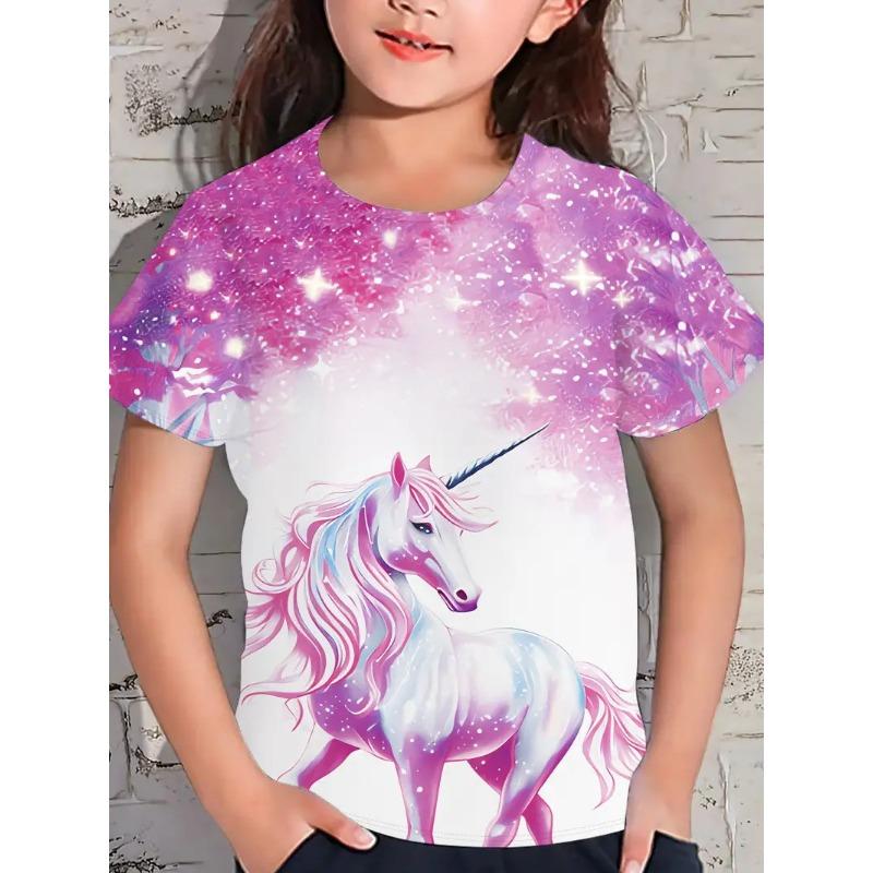 Новая мультяшная футболка детская футболка с коротким рукавом свободная повседневная с рисунком лошади топы для девочек