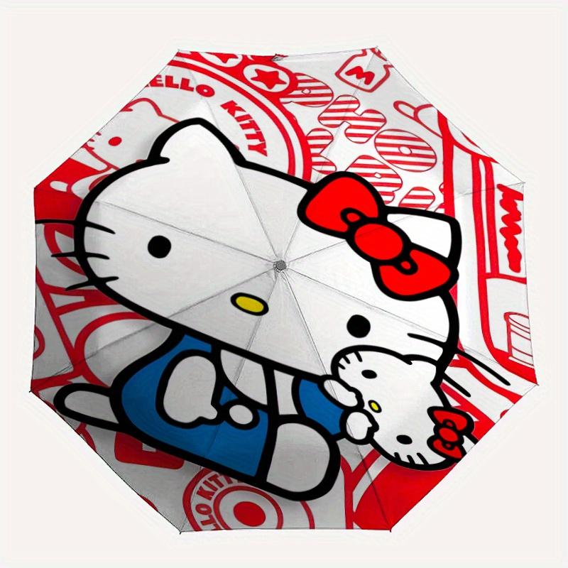 Cute Hello Kitty Design Durable Cartoon Folding Cartoon Umbrella, Portable 3-Fold Compact Umbrella for Men and Women, Suitable for Travel or Daily Use