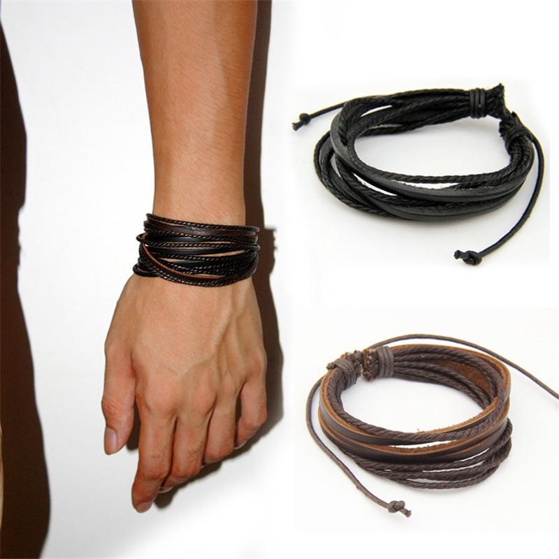 Sell 100% Hand-Woven Jewelry Wrap Multilayer Leather Braided Rope Wristband Men Bracelets & Bangles For Women