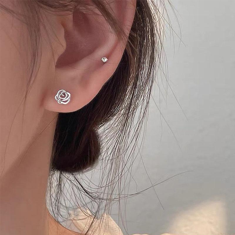 Французские полые маленькие серьги-гвоздики с розами, элегантные мини-серьги, простые, элегантные, для девушек и женщин