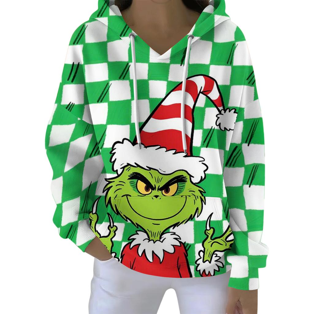 Ladies' Loose And Comfortable Drawstring V-neck Long Sleeved Christmas Printed Sweatshirt