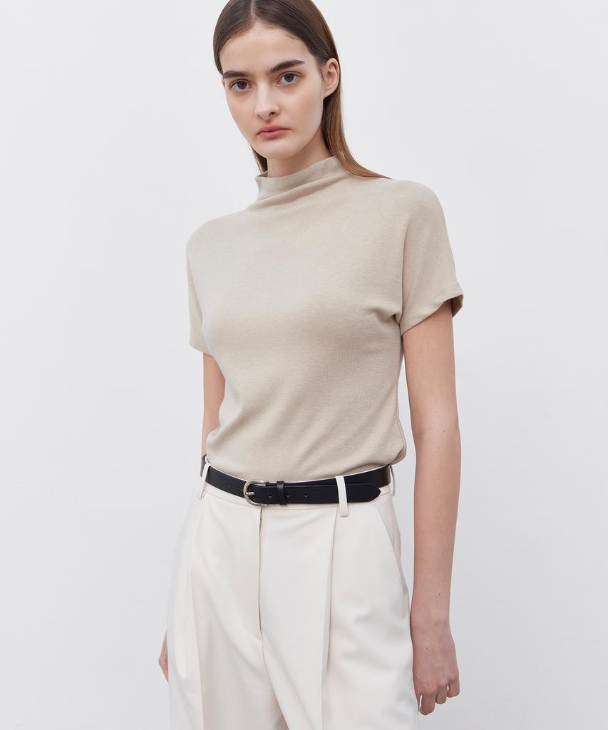 NOTIA Turtle Neck Half Sleeve T-Shirts - Beige