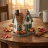 Миниатюрный тыквенный домик, Осенний урожайный декор из смолы с текстурой ручной резьбы и деталями тыквы, Ретро-домик в британском деревянном стиле для Хэллоуина