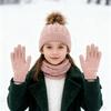 Yousheng 3Pcs/Set Women Hat Scarf Gloves Set Solid Color Plush Ball Decor Twist Texture Hat Fleece Lining Neck Warmer Gloves Set