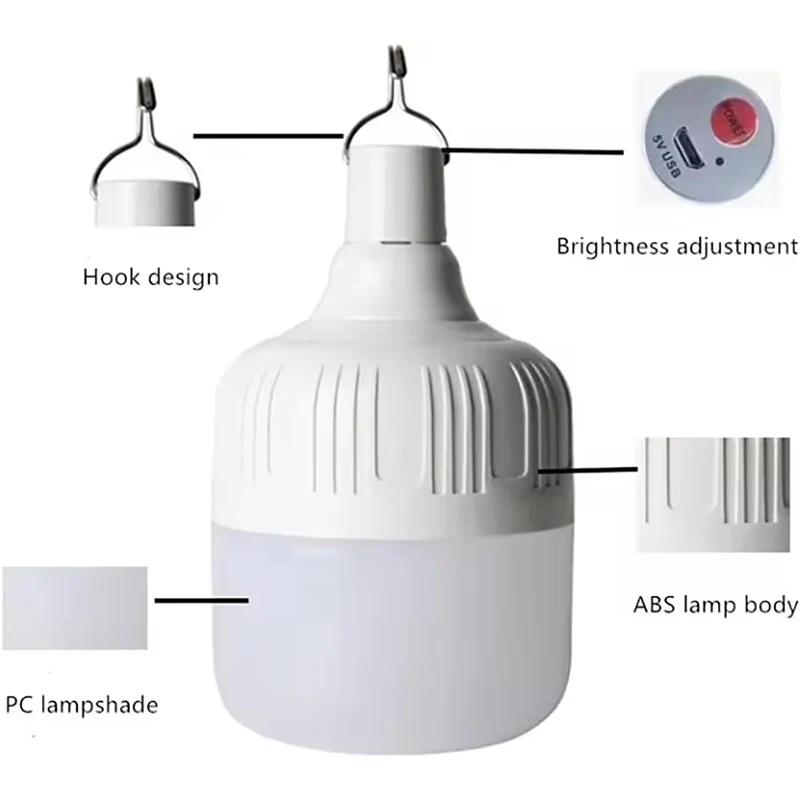 Protable Lamp with Solar Panel Portable Hanging Bulb Light USB Rechargeable Energy Lamps LED Lighting Camp Tent Fishing Garden