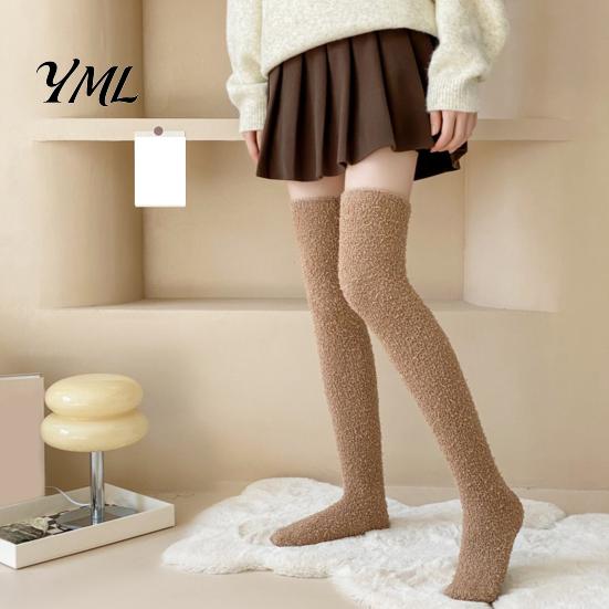 Cold Weather Thermal Footwear 1 Pair Fuzzy Thigh High Socks for Women, Long Soft Fleece Fluffy Cozy Home Lounge Leg Warmer, Thickened Plush